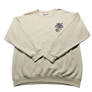 Bowery Supply Co. Sweatshirt Mens Large Tan Mushroom Graphic Crew Neck Pullover